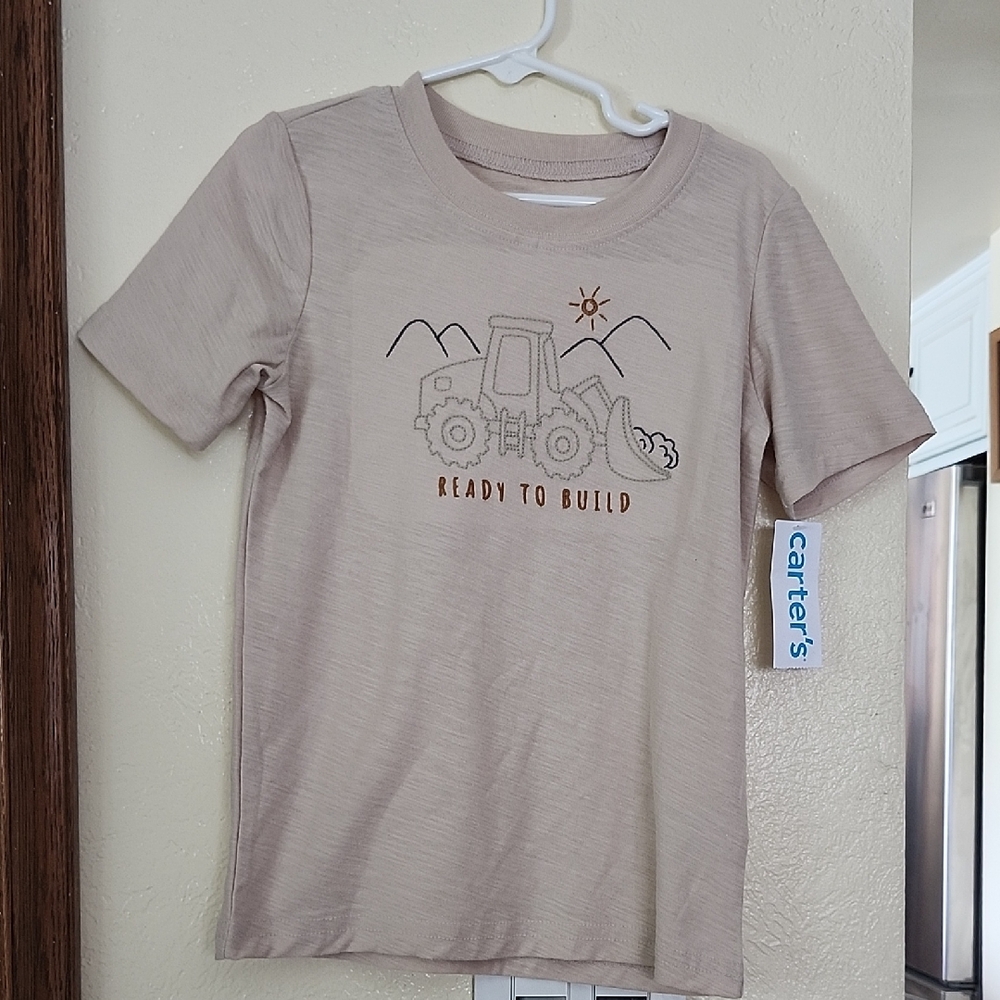 Carter's Beige T-Shirt with Tractor Design